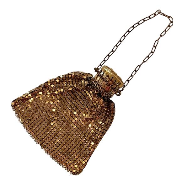 Antique 1930s Gold Chain Maille Mesh Evening Bag Art Deco Cocktail Floral Cap - Picture 4 of 9